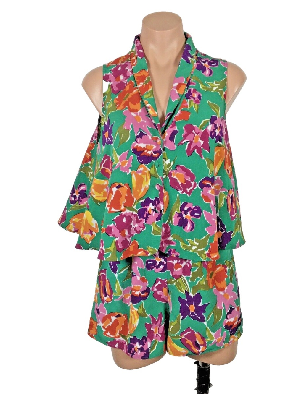 Vintage Victoria's Secret Green Floral Satin Pajama Set